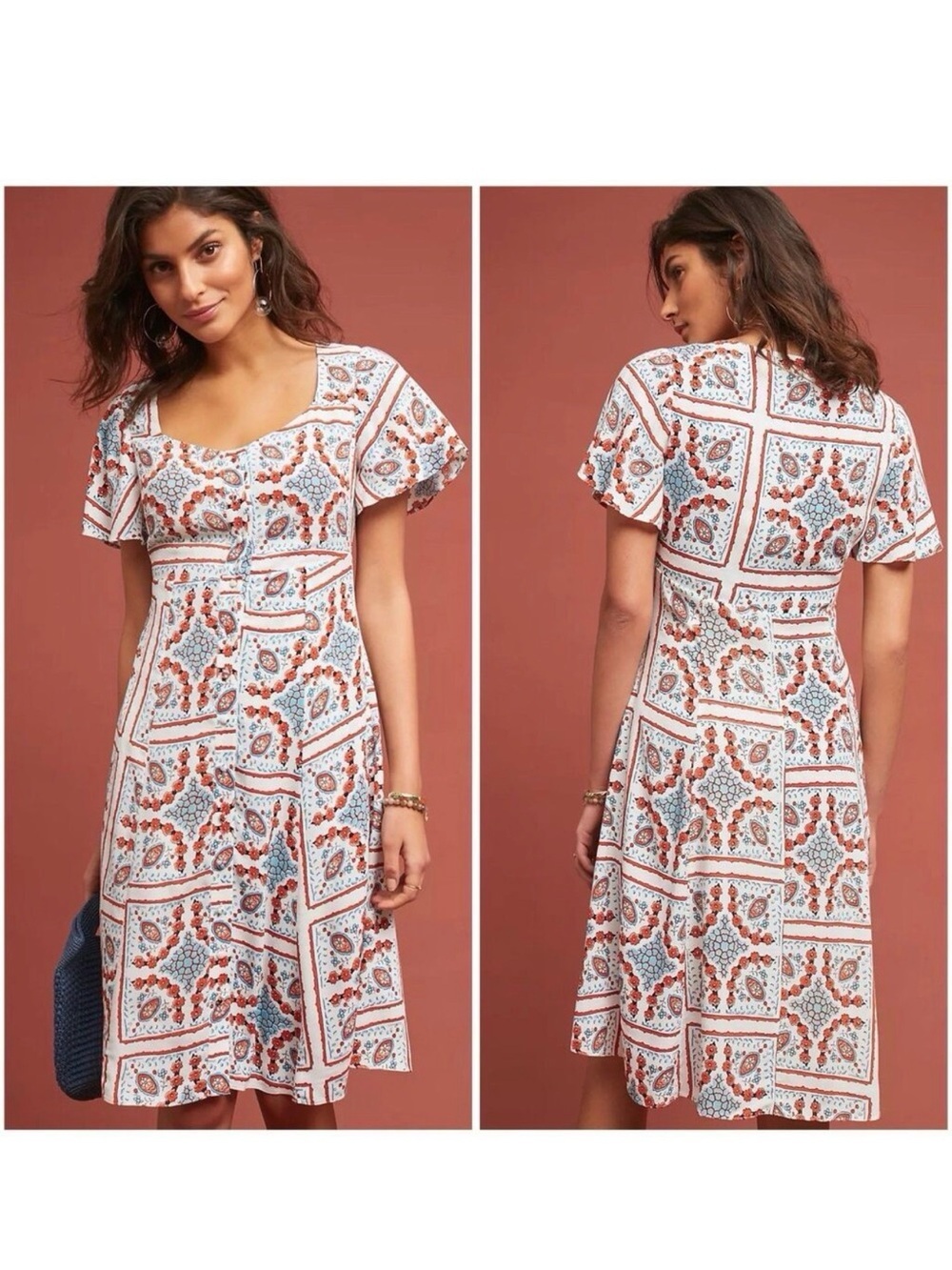 Anthropologie Maeve Praslin Buttondown Cottagecore Midi Dress: Floral Sz 0